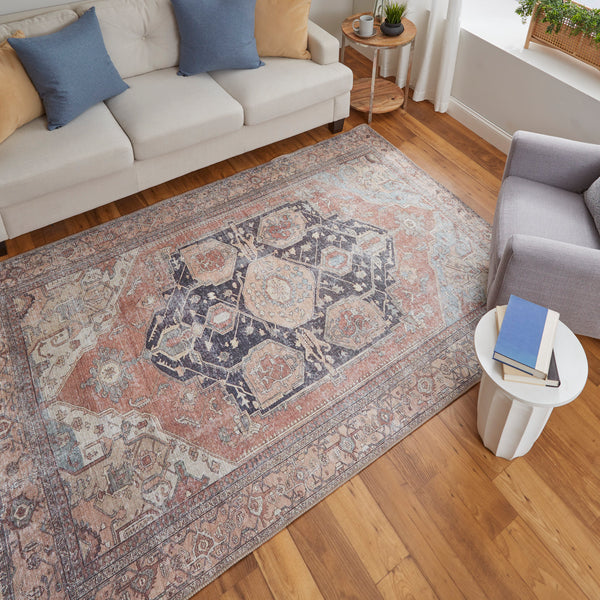 Feizy Rugs Percy Transitional Medallion Rug - Durable Machine Washable Design With Timeless Distressed Charm Orange,Brown,Taupe Polyester,Cotton,Viscose Prc39alfbrnrstf71