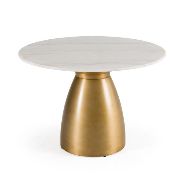 VIG Furniture Tilly White Marble Round Dining Table With Gold Pedestal — Compact 43" Chic Centerpiece Seats 4 VGGM-M-DT1854R