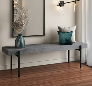 VIG Furniture Timlin Concrete & Metal Bench — Industrial Modern Entryway Seating, 63" Durable 500 Lb Capacity, Matte Black VGGRTIMLIN-GRY-BENCH
