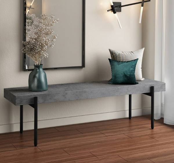 VIG Furniture Timlin Concrete & Metal Bench — Industrial Modern Entryway Seating, 63" Durable 500 Lb Capacity, Matte Black VGGRTIMLIN-GRY-BENCH
