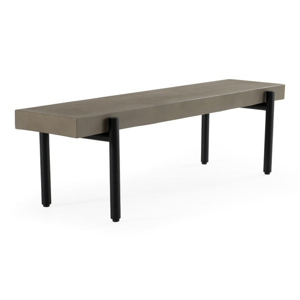 VIG Furniture Timlin Concrete & Metal Bench — Industrial Modern Entryway Seating, 63" Durable 500 Lb Capacity, Matte Black VGGRTIMLIN-GRY-BENCH