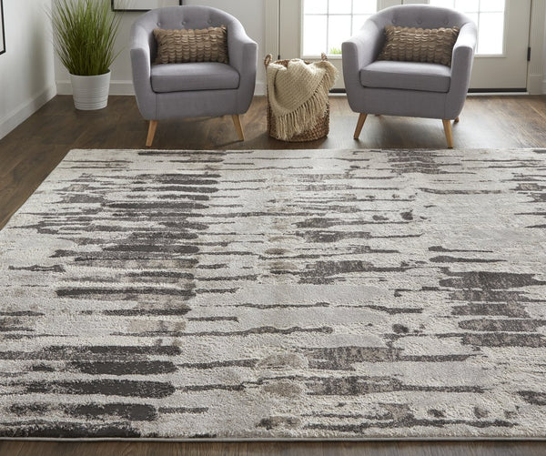 Feizy Rugs Vancouver Abstract Area Rug - Durable Polypropylene Polyester Blend With Modern Turkish Artistry Ivory,Brown,Gray Polypropylene,Polyester Vnr39fifgrychlh00
