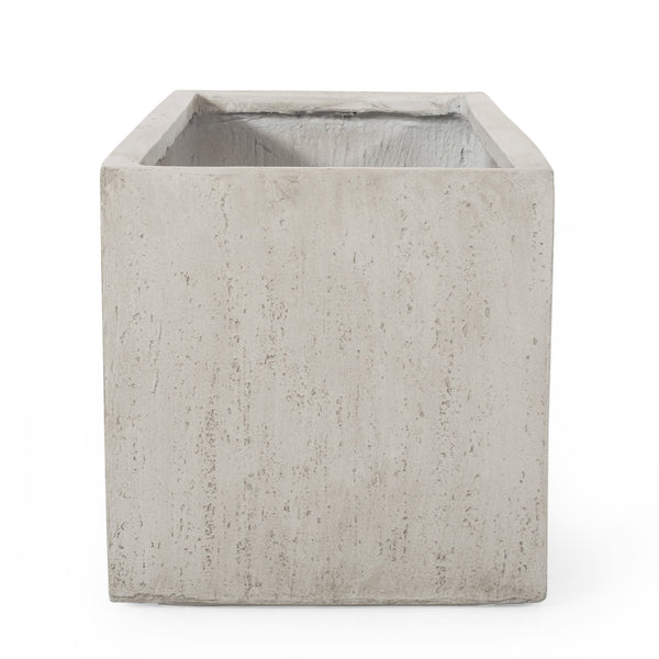 English Elm Outdoor Square Mgo Concrete Planter Handcrafted Stone Look Patio Garden Accent 70626.00WHI