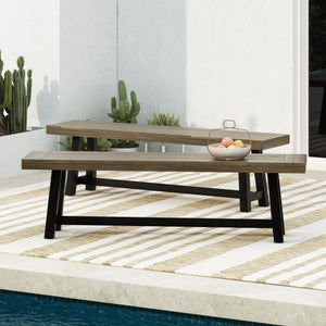 English Elm Acacia Slatted Outdoor Dining Bench Set of Two Solid Hardwood Patio Seating 63086.00GRY