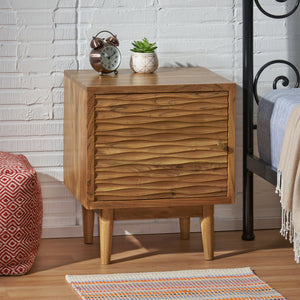 English Elm Christopher Knight Home® - BEDSIDE 1 DOOR Boho Mango & Acacia Wood Nightstand with Carved Texture, Tapered Legs, 20"W x24"H 68733.00