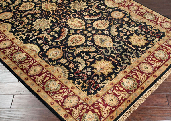 Surya Taj Mahal Tj-6575 Handmade 2' X 3' Luxurious New Zealand Wool Rug - Exquisite Hand-knotted Design Black Nz Wool Tj6576-8sq