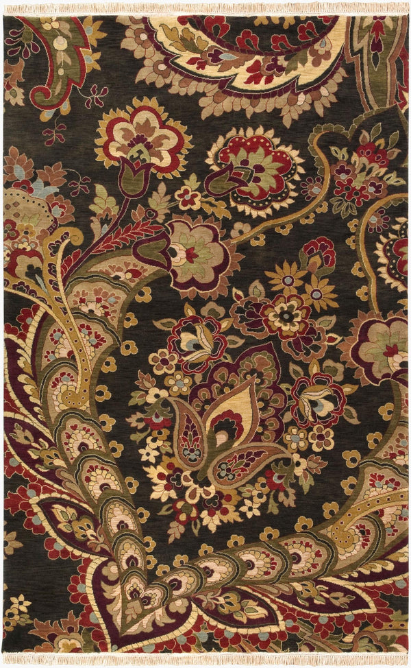 Surya Taj Mahal Tj-6575 Handmade 2' X 3' Luxurious New Zealand Wool Rug - Exquisite Hand-knotted Design Black Nz Wool Tj6584-5686
