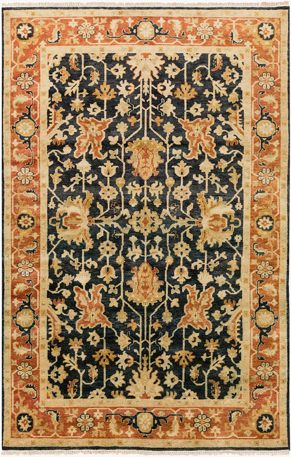 Surya Taj Mahal Tj-6575 Handmade 2' X 3' Luxurious New Zealand Wool Rug - Exquisite Hand-knotted Design Black Nz Wool Tj6599-23