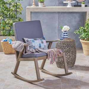 English Elm Champlain Outdoor Acacia Wood Rocking Chair with Cross-back Design and Cushions 62685.00GRY