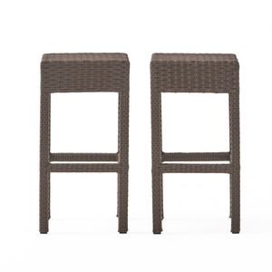 English Elm Outdoor Woven Polyethylene Rattan Backless Barstools Set of 2 for Patio and Poolside 54774.00