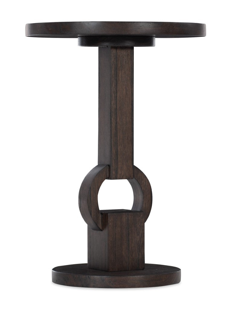 Hooker Furniture Commerce Rustic Industrial Round Side Table In Solid Mindi Wood, Keyhole-Motif Base, Compact 20.5" H 7228-50003-99