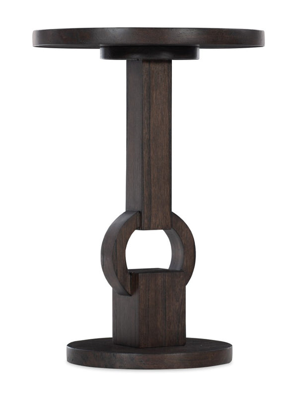 Hooker Furniture Commerce Rustic Industrial Round Side Table In Solid Mindi Wood, Keyhole-Motif Base, Compact 20.5" H 7228-50003-99