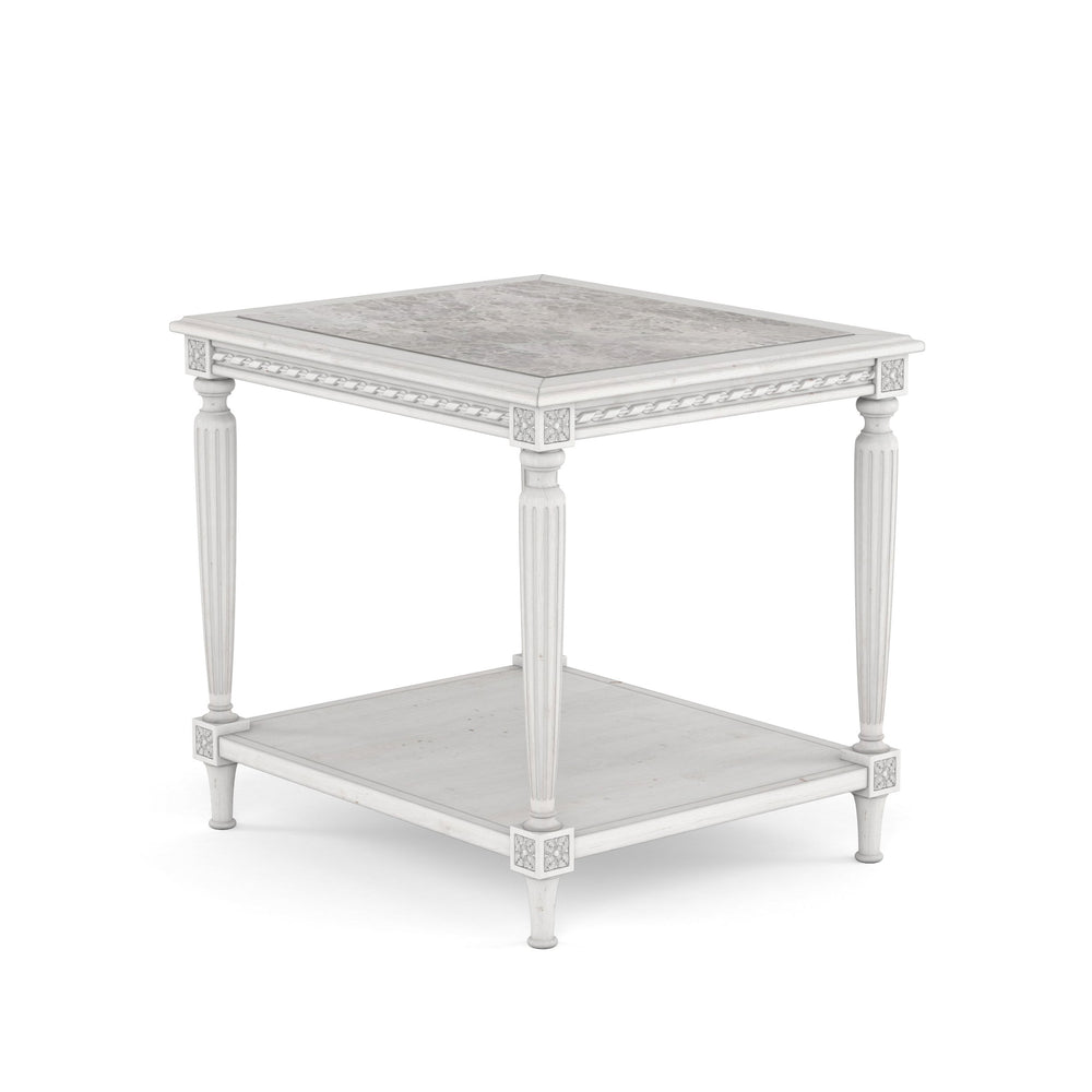 A.R.T. Furniture Somerton End Table With Inset Grey Carrera Marble Top And Adjustable Levelers For Stylish Living White Parawood Solids,Ash Veneer,Stone 303304-2824