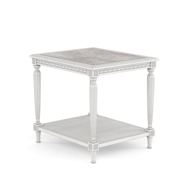A.R.T. Furniture Somerton End Table With Inset Grey Carrera Marble Top And Adjustable Levelers For Stylish Living White Parawood Solids,Ash Veneer,Stone 303304-2824