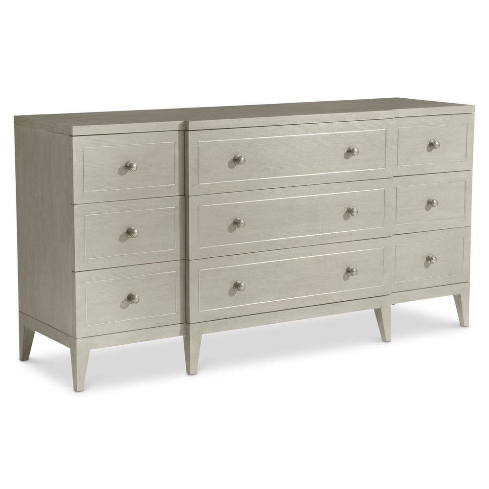 Bernhardt Bernhardt Cornelia Dresser — 9-Drawer Solid Ash Nebbia Finish, Brushed Stainless Inlays & Soft-Close 331052