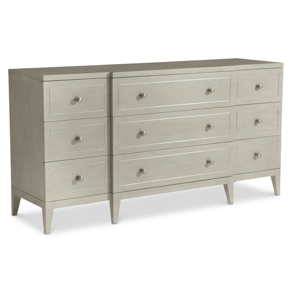Bernhardt Bernhardt Cornelia Dresser — 9-Drawer Solid Ash Nebbia Finish, Brushed Stainless Inlays & Soft-Close 331052