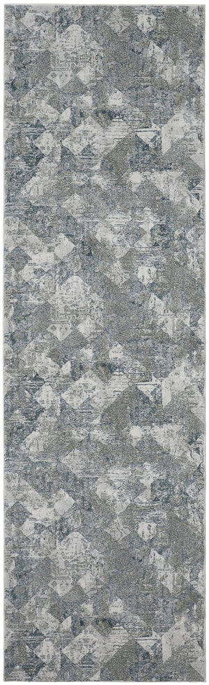 Feizy Rugs Atwell Contemporary Abstract Low Pile Rug - Ethereal Distressed Design In Silvery Aqua And Gray Green,Ivory Polypropylene Atl3868fgrnmlti38