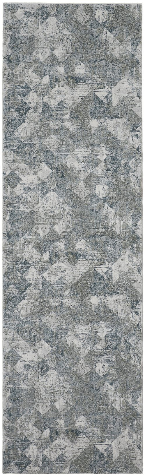 Feizy Rugs Atwell Contemporary Abstract Low Pile Rug - Ethereal Distressed Design In Silvery Aqua And Gray Green,Ivory Polypropylene Atl3868fgrnmlti38