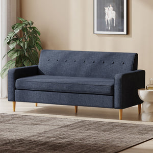 Christopher Knight Home® - Noble House - Sawyer Mid Century Modern Dark Blue Fabric 3 Seater Sofa