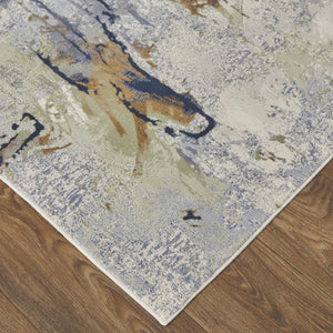 Feizy Rugs Clio Abstract Watercolor Area Rug - Luxurious Machine-made Design With High-low Pile Texture Blue,Orange,Ivory Polypropylene Clo39k1fblumltg00