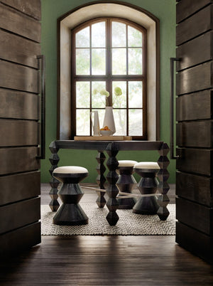 Hooker Furniture Commerce Xaden Gathering Desk — Charred Black Shou Sugi Ban Finish, Sculpted Legs & Pewter Crossbar, Rustic Industrial Statement Piece 7228-10019-99