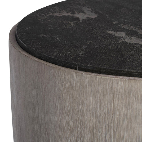 Bernhardt Bernhardt Croft Side Table — 1970S-Inspired Drum Form, Forry Wood-Grain Resin Base With Bluestone Top, Compact Sculptural Accent 338128