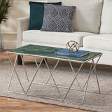 Christopher Knight Home® - Noble House - Sardis Modern Glam Handcrafted Marble Top Coffee Table, Green and Gold