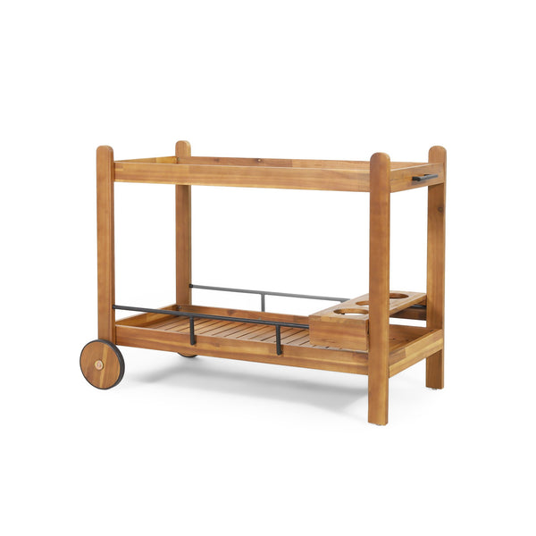 English Elm Christopher Knight Home® - LOUISIANA Bar Cart – Black Metal & Acacia Wood, Transitional Slat Design, Mobile with Wine Rack and Wheels 72835.00