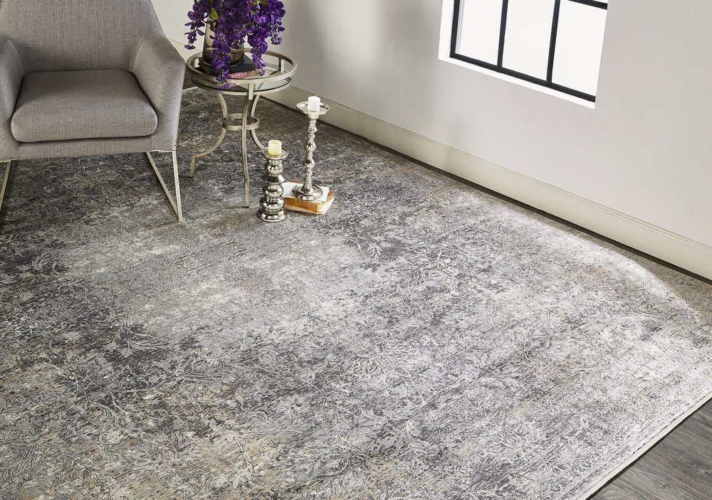 Feizy Rugs Sarrant Luxurious Viscose Polyester Medallion Rug – Ultra-durable, Soft Touch, Elegant Design Gray,Ivory,Tan Viscose,Polyester 9193964fstn000p00