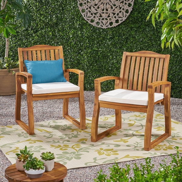 English Elm Christopher Knight Home® - DELLA Wood KD Armchair Set of 2 — Cream Acacia Outdoor Dining Chairs, Weather & Rust Resistant Comfort 57217.00ACA