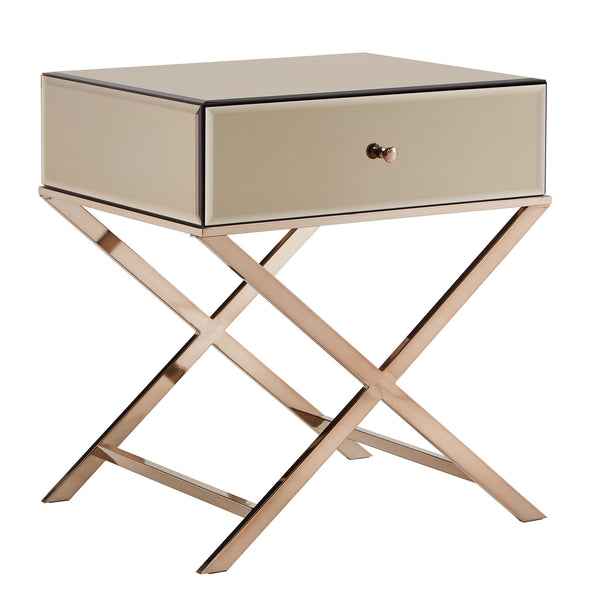 Homelegance By Top-Line Malik X-Base Mirrored Accent Campaign Table Champagne Gold Engineered Wood