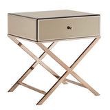 Homelegance By Top-Line Malik X-Base Mirrored Accent Campaign Table Champagne Gold Engineered Wood