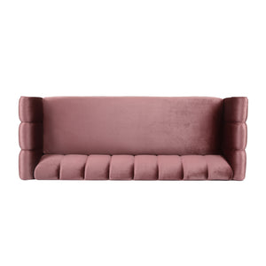 English Elm Miranda Channel Stitch Velvet Sofa Glam Living Room Seating with Tapered Birch Legs Blush 68604.00ABLSH_68604.00BBLSH