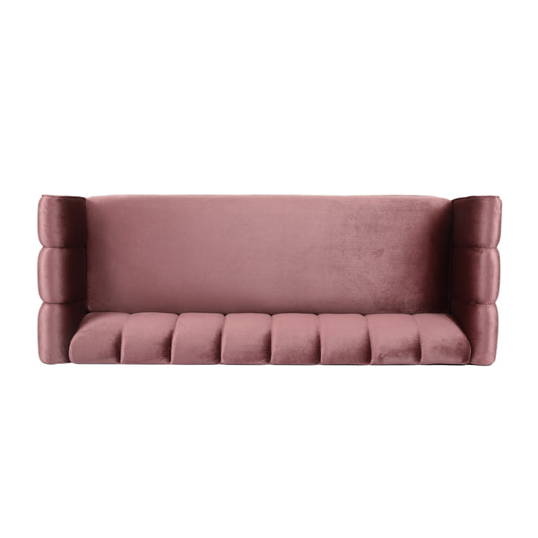 English Elm Miranda Channel Stitch Velvet Sofa Glam Living Room Seating with Tapered Birch Legs Blush 68604.00ABLSH_68604.00BBLSH