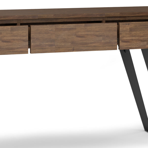 English Elm Lowry Console Sofa Table - Handcrafted Rustic Charm With Metal Legs & Concealed Storage Drawers B136P158854