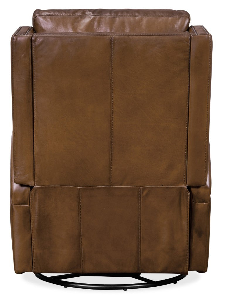Hooker Furniture Collin Charcoal Aniline Leather Power Swivel Glider Recliner With Nailhead Trim And Plush Support Medium Brown RC379-PSWGL-083