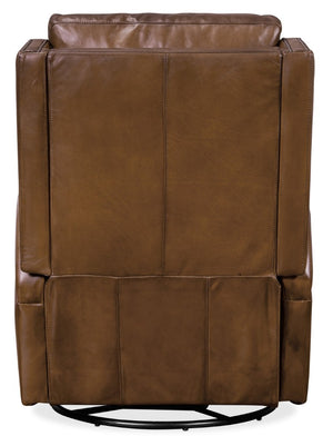 Hooker Furniture Collin Charcoal Aniline Leather Power Swivel Glider Recliner With Nailhead Trim And Plush Support Medium Brown RC379-PSWGL-083