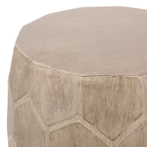 English Elm Outdoor Honeycomb Concrete Barrel Side Table with Organic Sculpted Natural Finish 73443.00