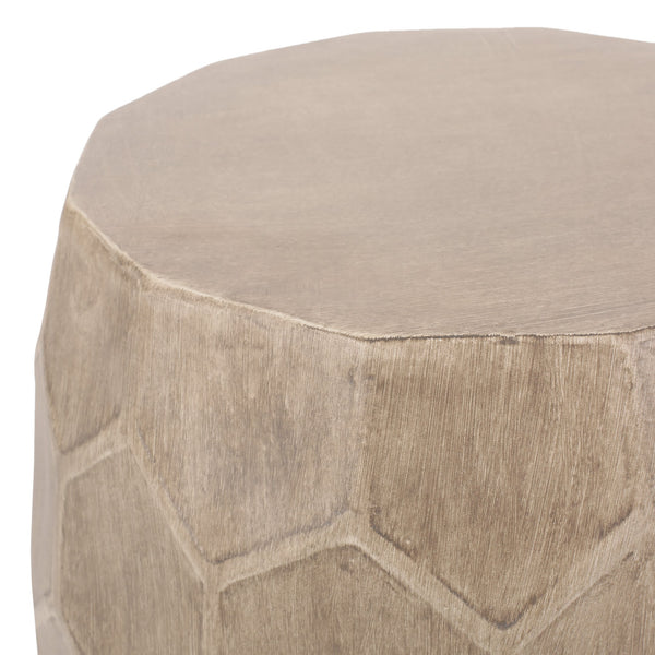 English Elm Outdoor Honeycomb Concrete Barrel Side Table with Organic Sculpted Natural Finish 73443.00