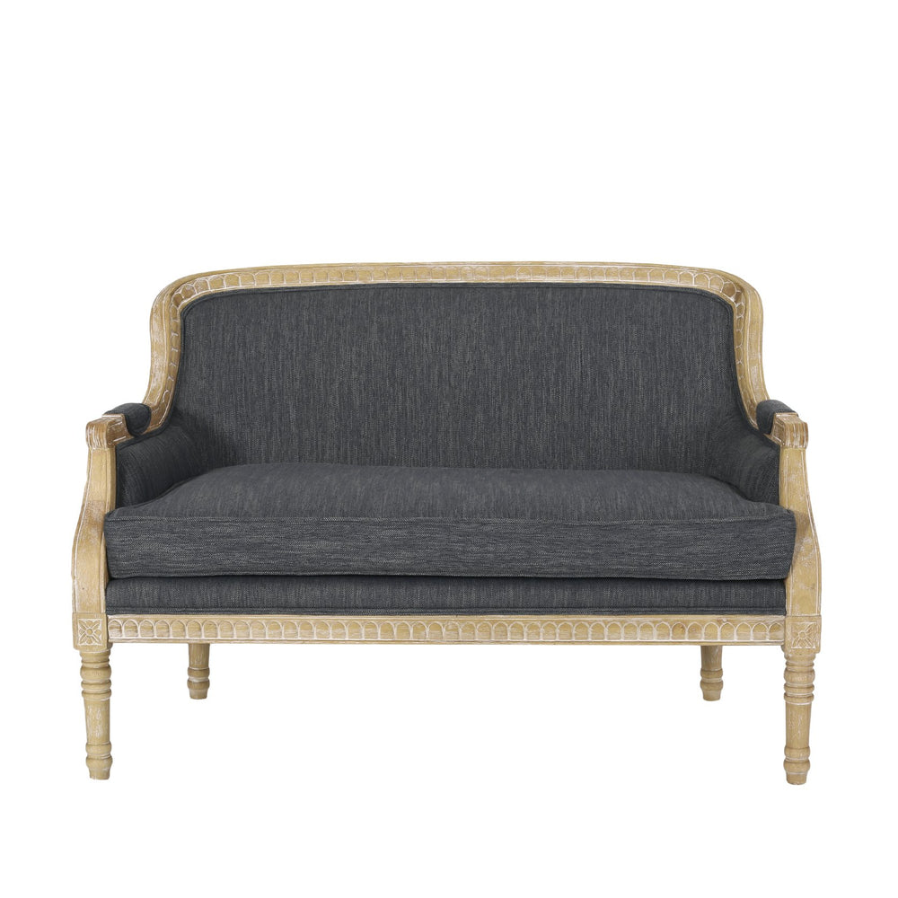 English Elm Loveseat French Country Style Turned Legs Padded Upholstery Compact Sitting Room Sofa 71063.00CHAR