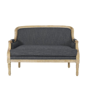English Elm Loveseat French Country Style Turned Legs Padded Upholstery Compact Sitting Room Sofa 71063.00CHAR