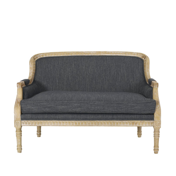 English Elm Loveseat French Country Style Turned Legs Padded Upholstery Compact Sitting Room Sofa 71063.00CHAR