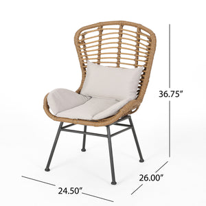English Elm Christopher Knight Home® - Frazer Woven Rattan Patio Chairs Set of 2 with Water-Resistant Cushions and Durable Iron Frame Beige+Brown 65489.00LBRN