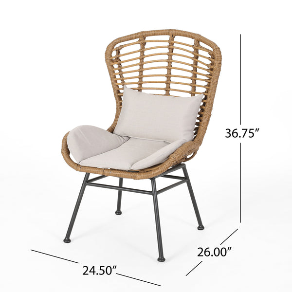 English Elm Christopher Knight Home® - Frazer Woven Rattan Patio Chairs Set of 2 with Water-Resistant Cushions and Durable Iron Frame Beige+Brown 65489.00LBRN