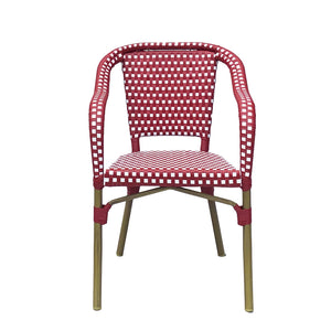 English Elm Bistro Chair Set of 2 French Country Woven Aluminum Outdoor Patio Seating Pair Red 72906.00RED