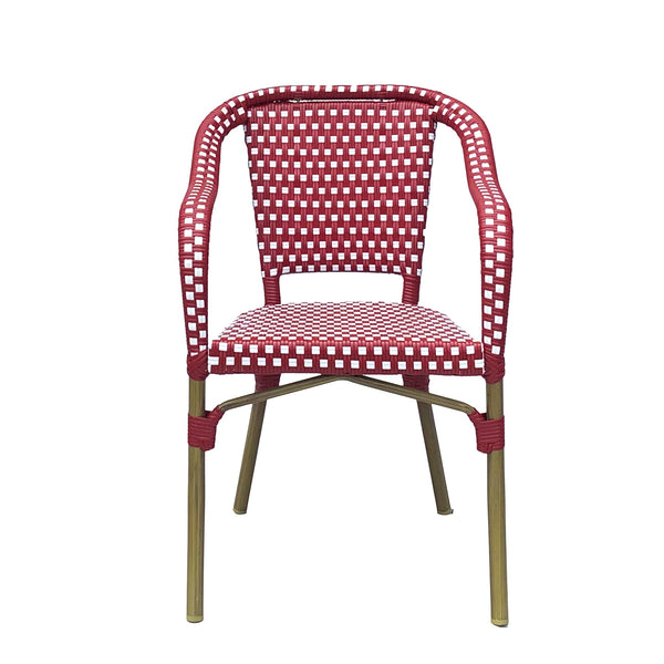 English Elm Bistro Chair Set of 2 French Country Woven Aluminum Outdoor Patio Seating Pair Red 72906.00RED