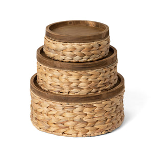 Woven Water Hyacinth Round Storage Basket, Set of 3 EAW20618 Park Hill