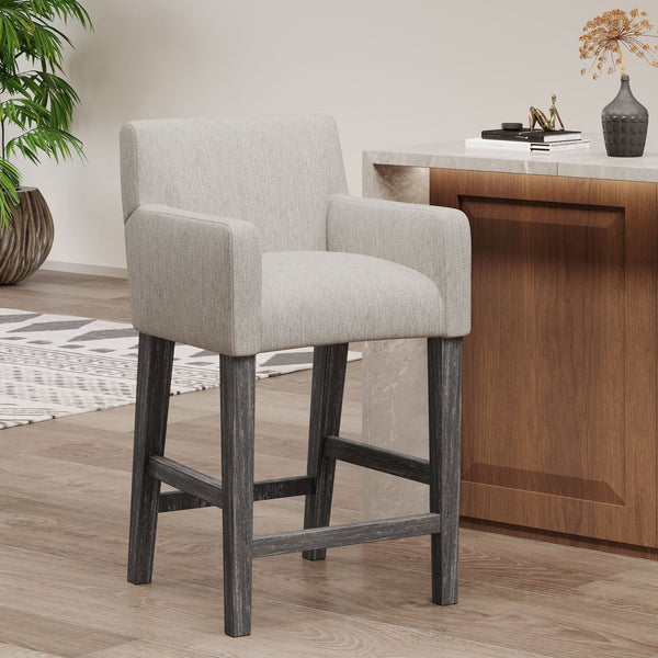 English Elm Upholstered Counter Stool with Rubberwood Frame for Kitchen Island or Home Bar 71252.00LGRY