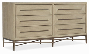 Hooker Furniture Cascade Six-Drawer Dresser In Terrain Taupe Oak Veneer With Champagne Hardware, Cedar-Lined Drawers 6120-90202-80