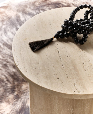 Hooker Furniture Melange Travertine Cirque End Table — 24" Round Sculptural Pedestal Side Table, Beige-White Finish 628-80592-00